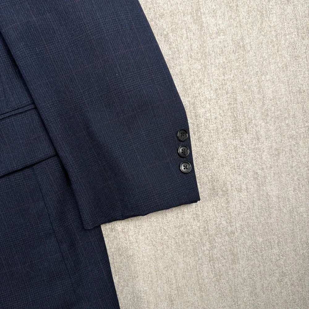 Vintage Christian Dior Monsieur Wool Suit Navy‎ Windowpane USA Pleated 44R 32x34